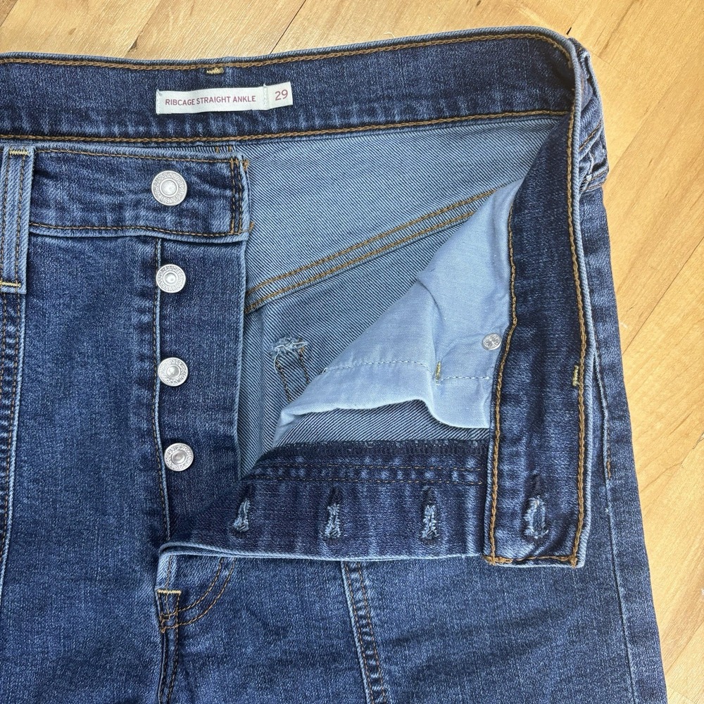 Levi's Women's Ribcage Straight Ankle Seamed Jeans 29x26 Dark Blue High Rise - Picture 4 of 13